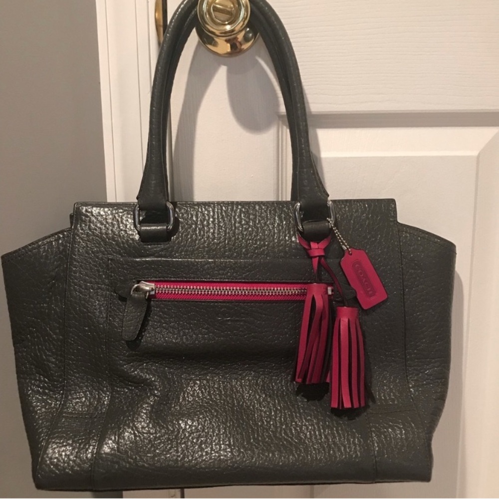 Coach Candace Carryall Tote Grey and Pink Pebbled Leather